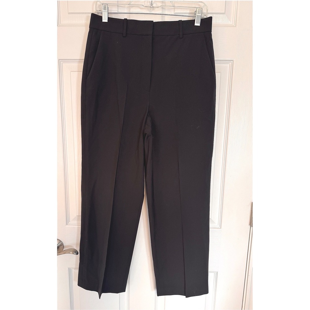 Theory Straight Leg Pant 8 Black Traceable Wool High Waist Career Classic - Picture 2 of 10